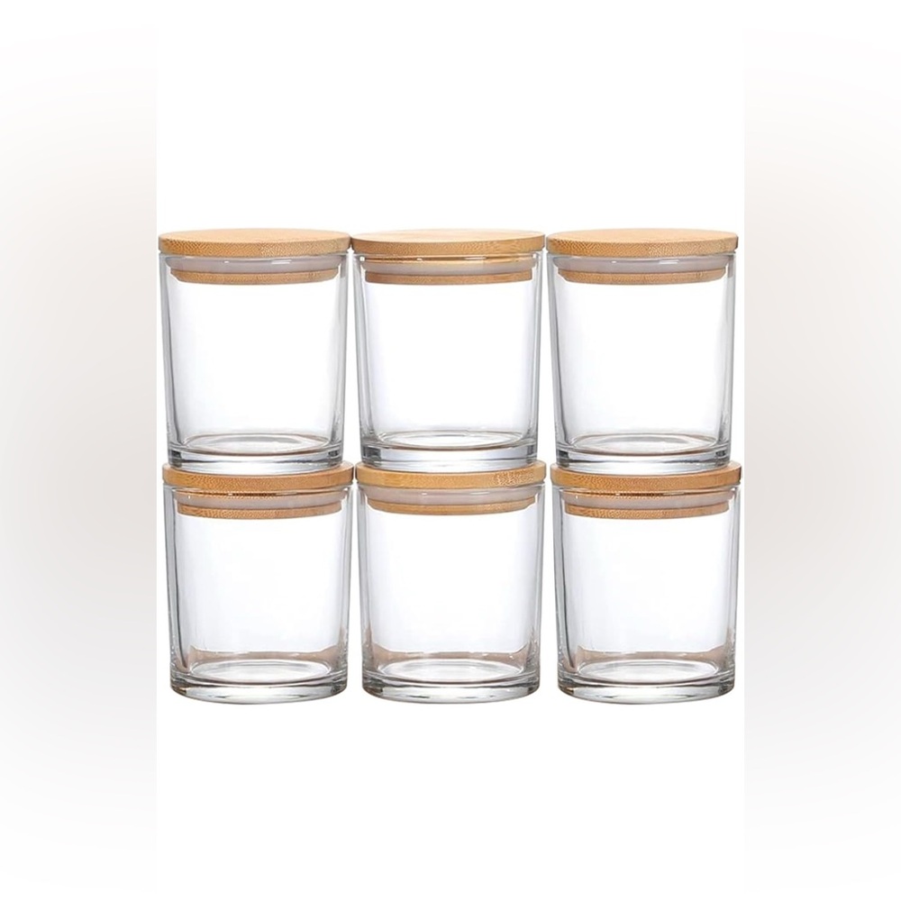 Glass Candle Jars 6 Pack, 6oz Clear Empty Candle Jars with Bamboo Lids and Stick